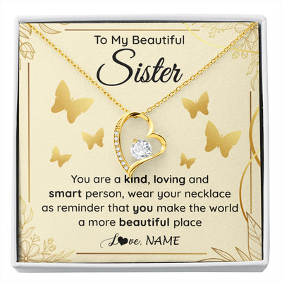 Forever Love Necklace 18K Yellow Gold Finish | 1 | Personalized To My Beautiful Sister Necklace From Brother You Are A Kind Loving Sister Birthday Gifts Jewelry Christmas Customized Gift Box Message Card | siriusteestore