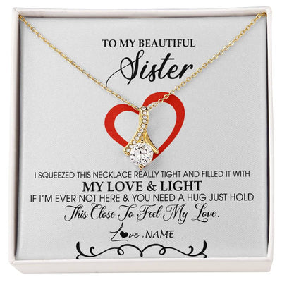 Alluring Beauty Necklace 18K Yellow Gold Finish | Personalized To My Beautiful Sister Necklace From Sister Brother Filled With My Love and Light Sister Pendant Jewelry Birthday Christmas Customized Message Card | siriusteestore