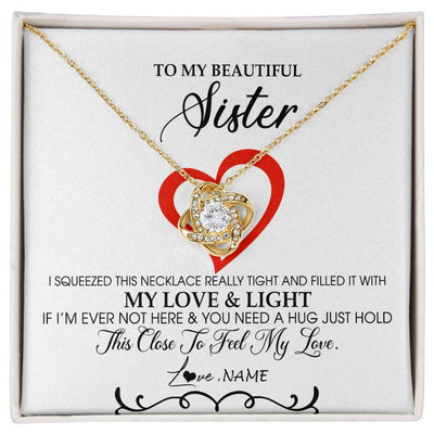 Love Knot Necklace 18K Yellow Gold Finish | Personalized To My Beautiful Sister Necklace From Sister Brother Filled With My Love and Light Sister Pendant Jewelry Birthday Christmas Customized Message Card | siriusteestore