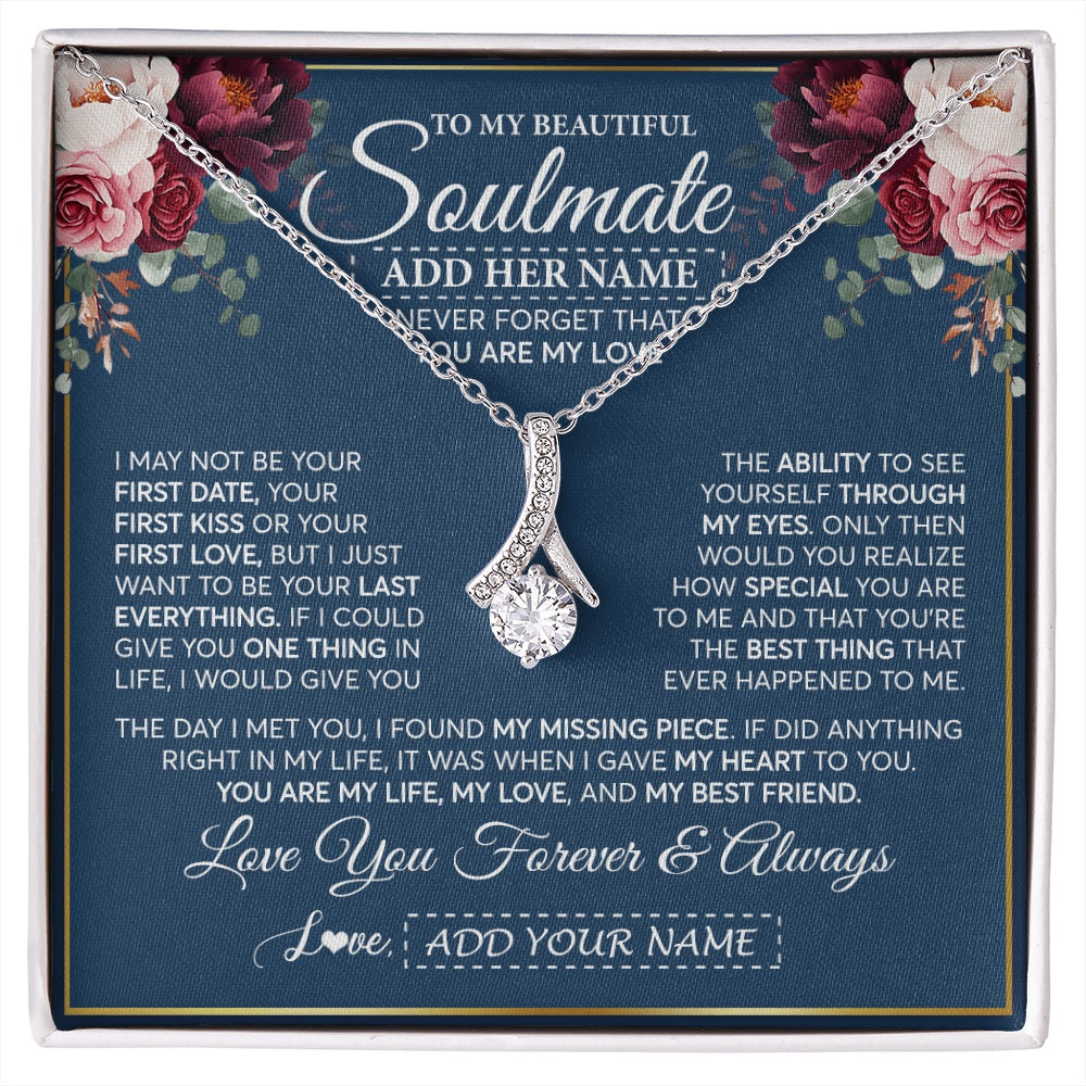 Alluring Beauty Necklace 14K White Gold Finish | 1 | Personalized To My Beautiful Soulmate Gift Necklace You Are My Love Gifts For Wife From Husband Wife Birthday Valentines Day Custom Gift Box Message Card | siriusteestore.myshopify