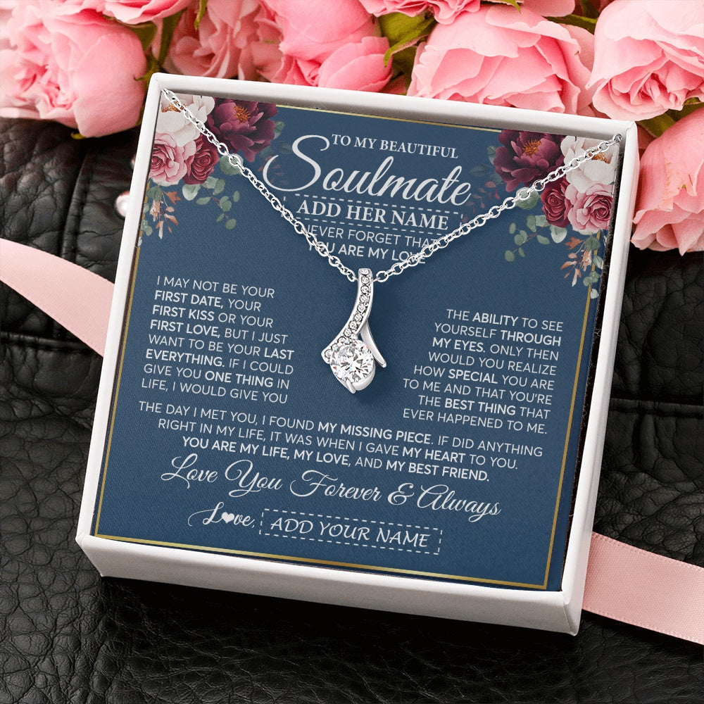 Alluring Beauty Necklace 14K White Gold Finish | 2 | Personalized To My Beautiful Soulmate Gift Necklace You Are My Love Gifts For Wife From Husband Wife Birthday Valentines Day Custom Gift Box Message Card | siriusteestore.myshopify