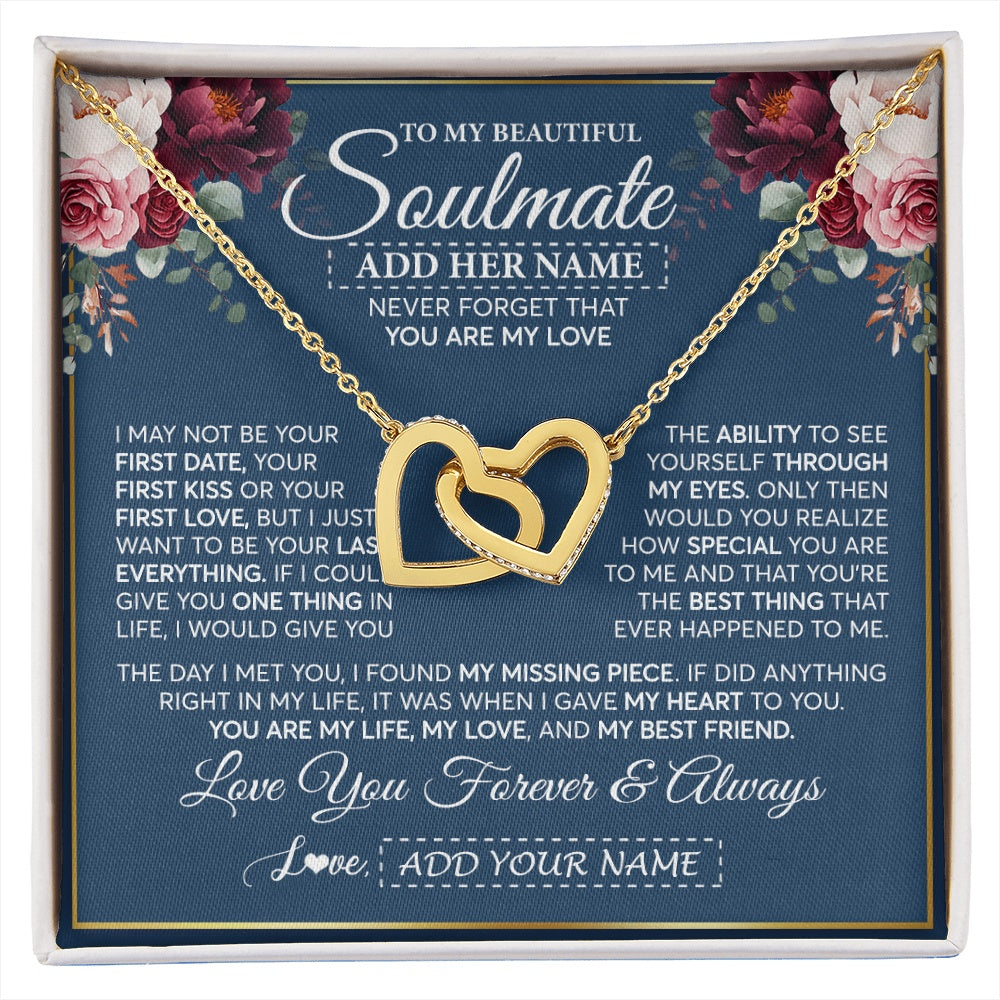 Interlocking Hearts Necklace 18K Yellow Gold Finish | 1 | Personalized To My Beautiful Soulmate Gift Necklace You Are My Love Gifts For Wife From Husband Wife Birthday Valentines Day Custom Gift Box Message Card | siriusteestore.myshopify