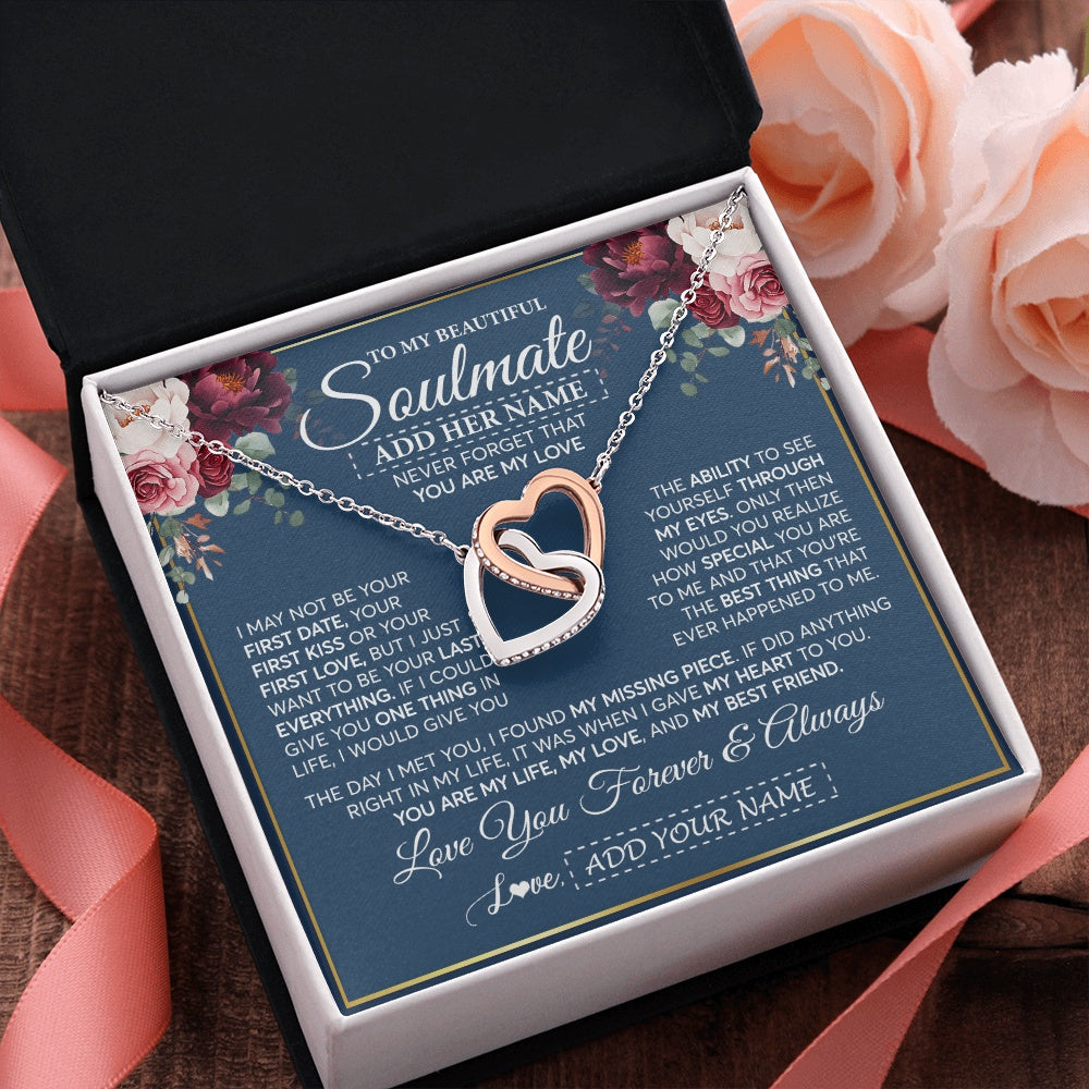 Interlocking Hearts Necklace Stainless Steel & Rose Gold Finish | 2 | Personalized To My Beautiful Soulmate Gift Necklace You Are My Love Gifts For Wife From Husband Wife Birthday Valentines Day Custom Gift Box Message Card | siriusteestore.myshopify