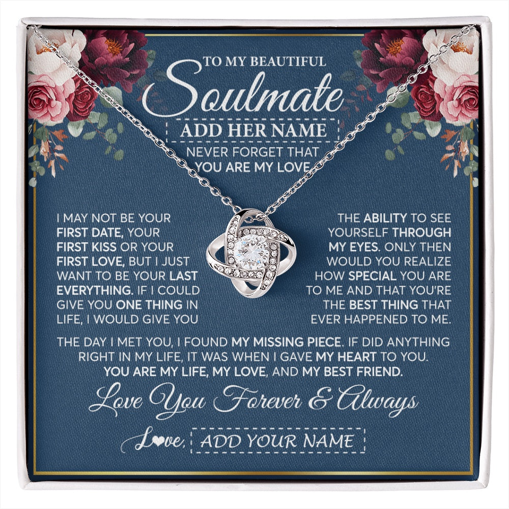 Love Knot Necklace 14K White Gold Finish | 1 | Personalized To My Beautiful Soulmate Gift Necklace You Are My Love Gifts For Wife From Husband Wife Birthday Valentines Day Custom Gift Box Message Card | siriusteestore.myshopify
