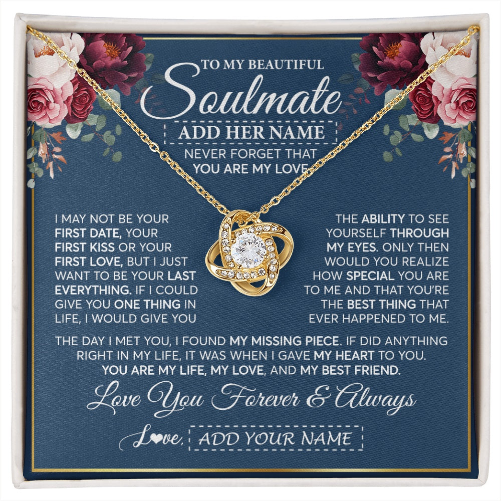 Love Knot Necklace 18K Yellow Gold Finish | 1 | Personalized To My Beautiful Soulmate Gift Necklace You Are My Love Gifts For Wife From Husband Wife Birthday Valentines Day Custom Gift Box Message Card | siriusteestore.myshopify