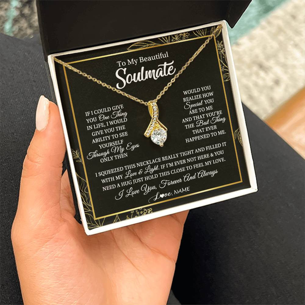 Alluring Beauty Necklace 18K Yellow Gold Finish | Personalized To My Beautiful Soulmate Necklace From Husband Boyfriend Feel My Love For Her Future Wife Girlfriend Birthday Anniversary Customized Message Card | siriusteestore