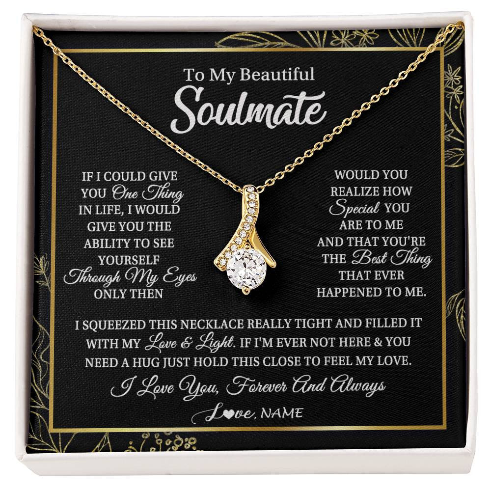 Alluring Beauty Necklace 18K Yellow Gold Finish | Personalized To My Beautiful Soulmate Necklace From Husband Boyfriend Feel My Love For Her Future Wife Girlfriend Birthday Anniversary Customized Message Card | siriusteestore