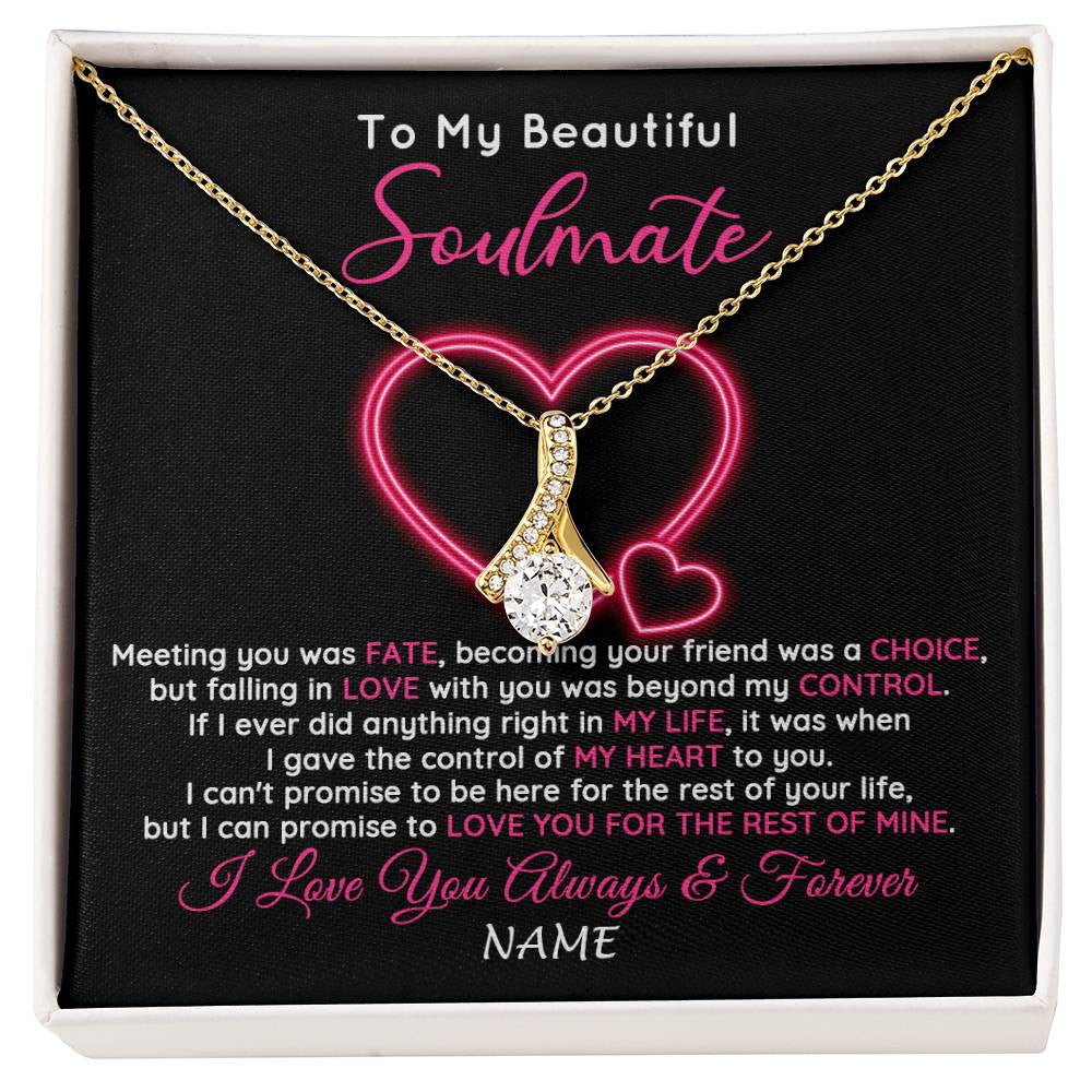 Alluring Beauty Necklace 18K Yellow Gold Finish | 1 | Personalized To My Beautiful Soulmate Necklace From Husband Falling In Love Wife Birthday Valentines Day Christmas Jewelry Customized Gift Box Message Card | siriusteestore