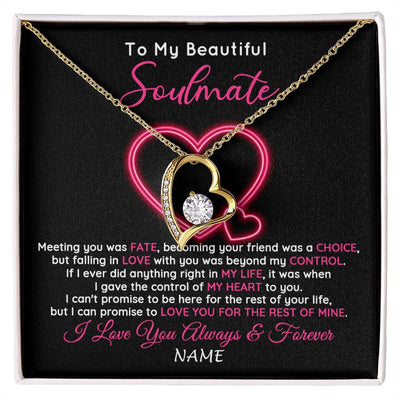 Forever Love Necklace 18K Yellow Gold Finish | 1 | Personalized To My Beautiful Soulmate Necklace From Husband Falling In Love Wife Birthday Valentines Day Christmas Jewelry Customized Gift Box Message Card | siriusteestore