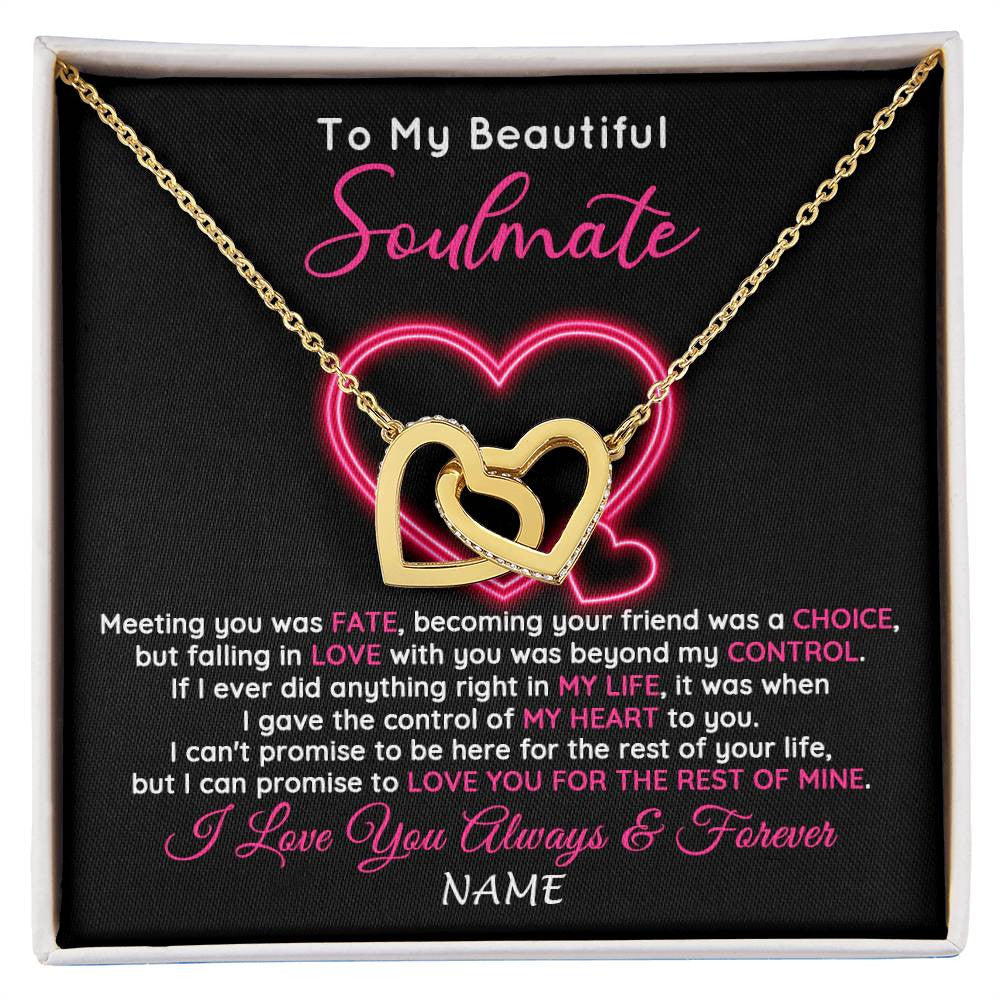 Interlocking Hearts Necklace 18K Yellow Gold Finish | 1 | Personalized To My Beautiful Soulmate Necklace From Husband Falling In Love Wife Birthday Valentines Day Christmas Jewelry Customized Gift Box Message Card | siriusteestore