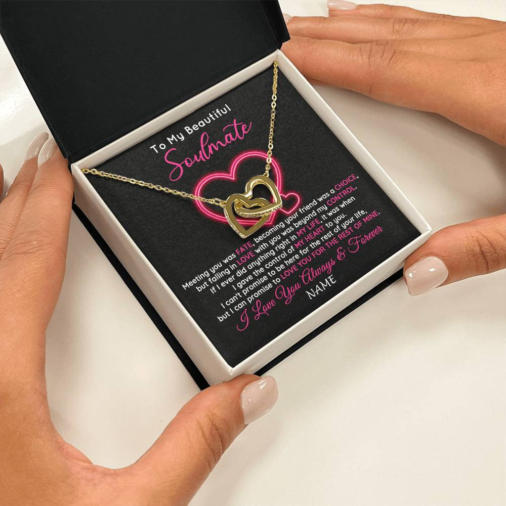 Interlocking Hearts Necklace 18K Yellow Gold Finish | 2 | Personalized To My Beautiful Soulmate Necklace From Husband Falling In Love Wife Birthday Valentines Day Christmas Jewelry Customized Gift Box Message Card | siriusteestore
