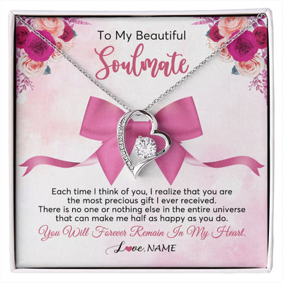 Forever Love Necklace 14K White Gold Finish | 1 | Personalized To My Beautiful Soulmate Necklace From Husband Forever In My Heart Wife Birthday Anniversary Wedding Valentines Customized Gift Box Message Card | siriusteestore.myshopify