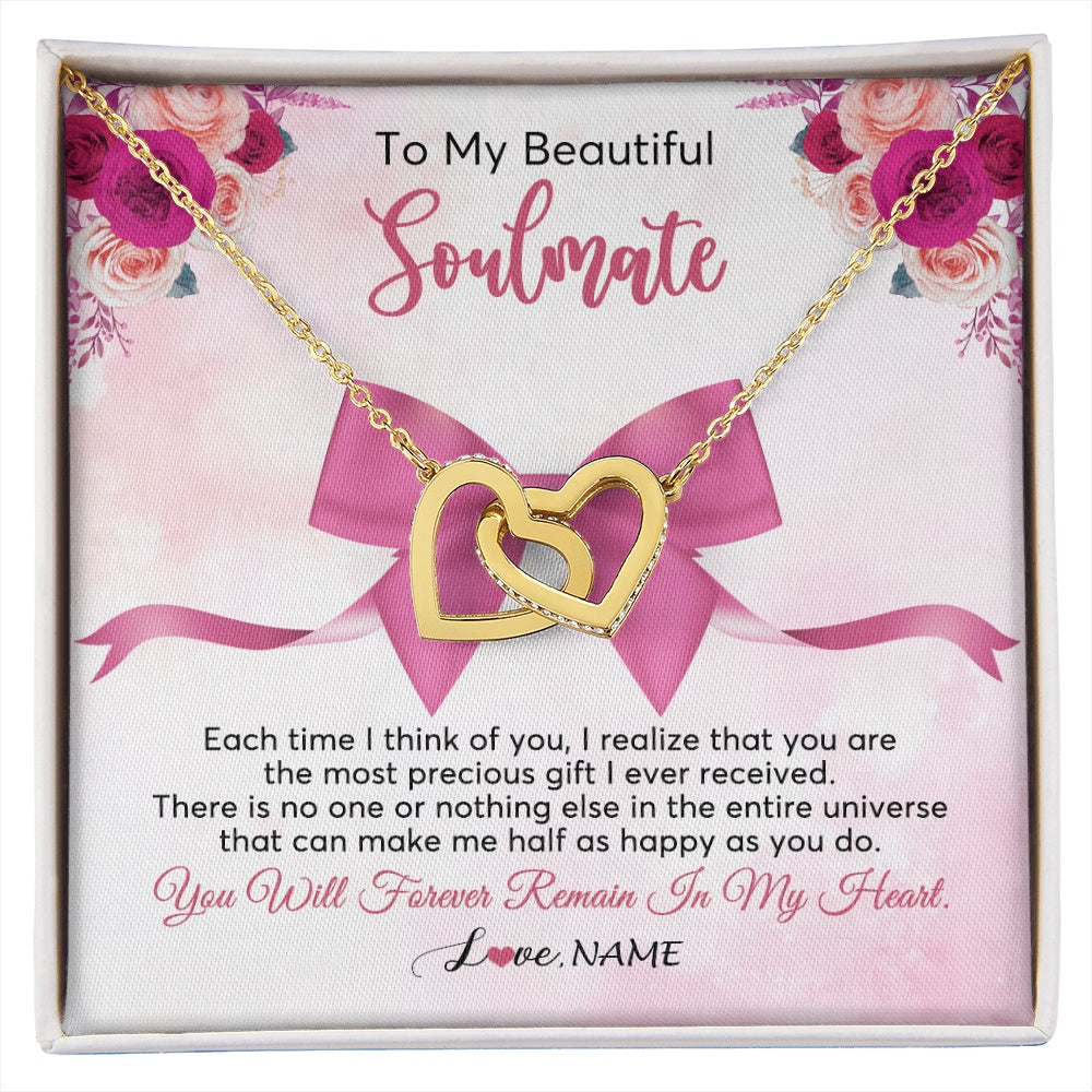 Interlocking Hearts Necklace 18K Yellow Gold Finish | 1 | Personalized To My Beautiful Soulmate Necklace From Husband Forever In My Heart Wife Birthday Anniversary Wedding Valentines Customized Gift Box Message Card | siriusteestore.myshopify