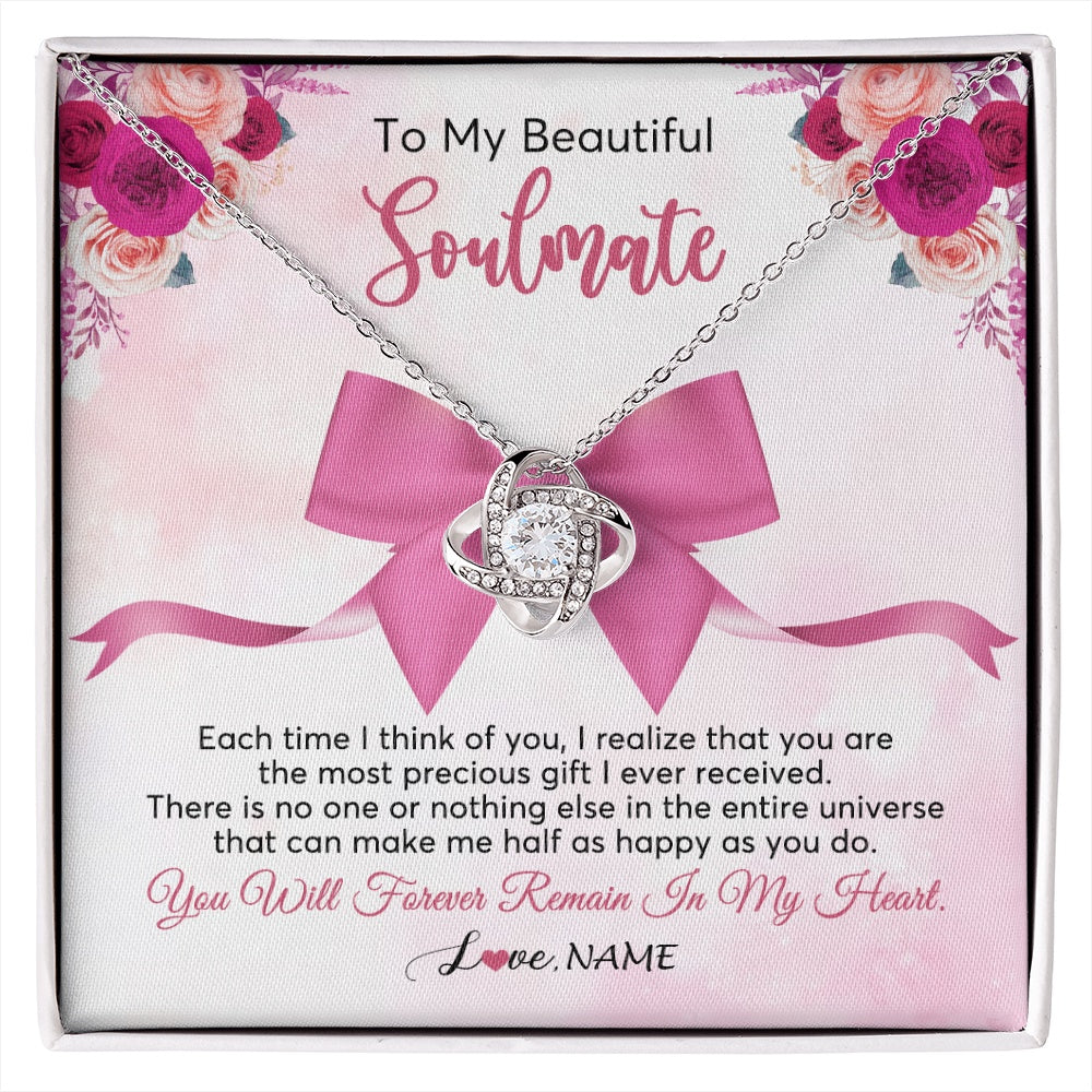 Love Knot Necklace 14K White Gold Finish | 1 | Personalized To My Beautiful Soulmate Necklace From Husband Forever In My Heart Wife Birthday Anniversary Wedding Valentines Customized Gift Box Message Card | siriusteestore.myshopify