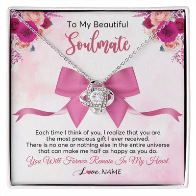 Love Knot Necklace 14K White Gold Finish | 1 | Personalized To My Beautiful Soulmate Necklace From Husband Forever In My Heart Wife Birthday Anniversary Wedding Valentines Customized Gift Box Message Card | siriusteestore.myshopify