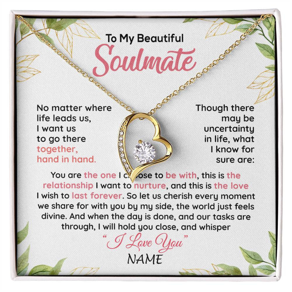 Forever Love Necklace 18K Yellow Gold Finish | 1 | Personalized To My Beautiful Soulmate Necklace From Husband Hand In Hand Wife Birthday Anniversary Valentines Day Jewelry Customized Gift Box Message Card | siriusteestore