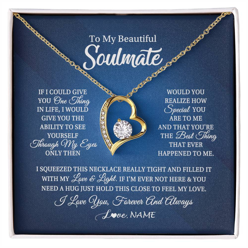 Forever Love Necklace 18K Yellow Gold Finish | 1 | Personalized To My Beautiful Soulmate Necklace From Husband Hold This Close My Love Future Wife Birthday Valentine Christmas Customized Gift Box Message Card | siriusteestore