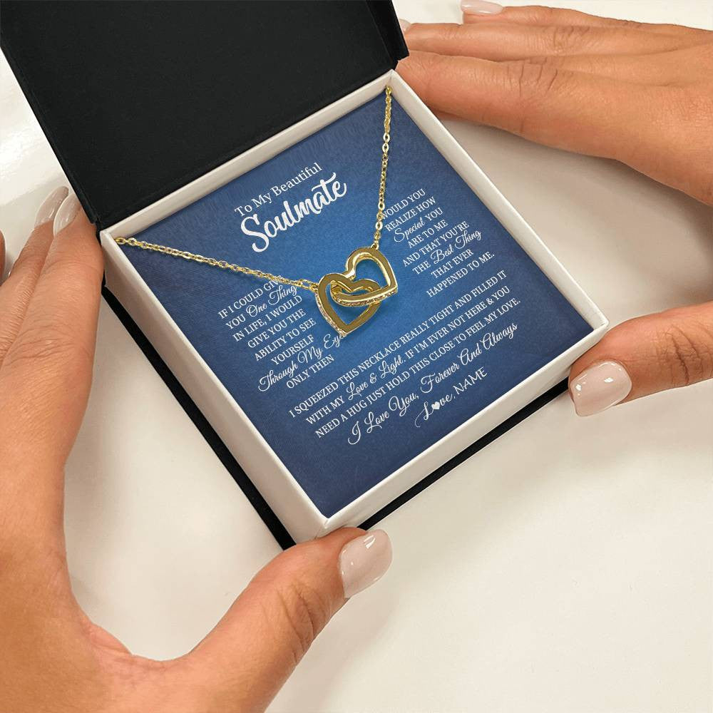Interlocking Hearts Necklace 18K Yellow Gold Finish | 2 | Personalized To My Beautiful Soulmate Necklace From Husband Hold This Close My Love Future Wife Birthday Valentine Christmas Customized Gift Box Message Card | siriusteestore