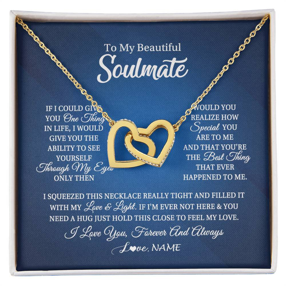 Interlocking Hearts Necklace 18K Yellow Gold Finish | 1 | Personalized To My Beautiful Soulmate Necklace From Husband Hold This Close My Love Future Wife Birthday Valentine Christmas Customized Gift Box Message Card | siriusteestore
