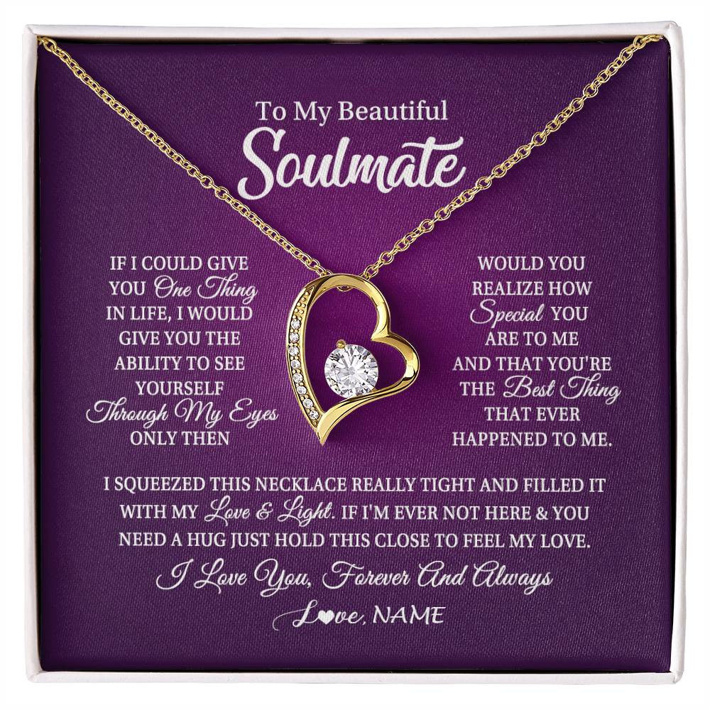Forever Love Necklace 18K Yellow Gold Finish | 1 | Personalized To My Beautiful Soulmate Necklace From Husband I Love You Future Wife Birthday Valentines Day Christmas Customized Gift Box Message Card | siriusteestore