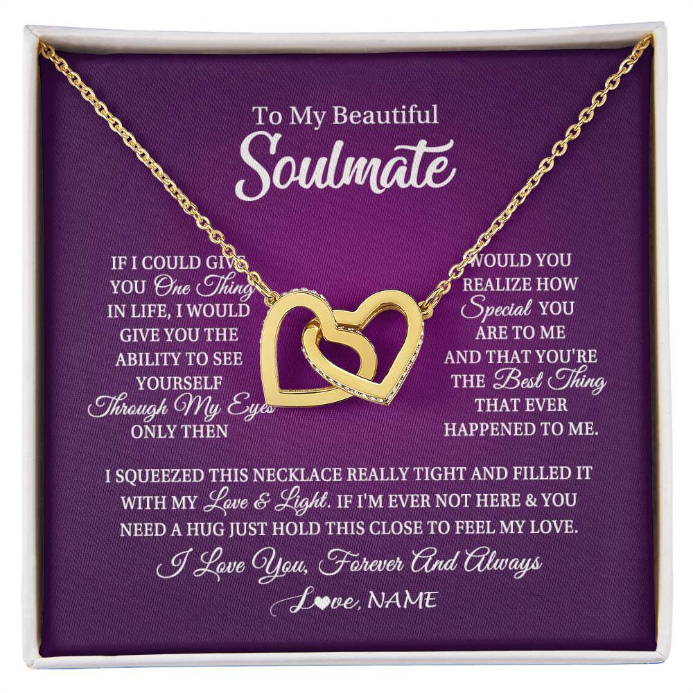 Interlocking Hearts Necklace 18K Yellow Gold Finish | 1 | Personalized To My Beautiful Soulmate Necklace From Husband I Love You Future Wife Birthday Valentines Day Christmas Customized Gift Box Message Card | siriusteestore