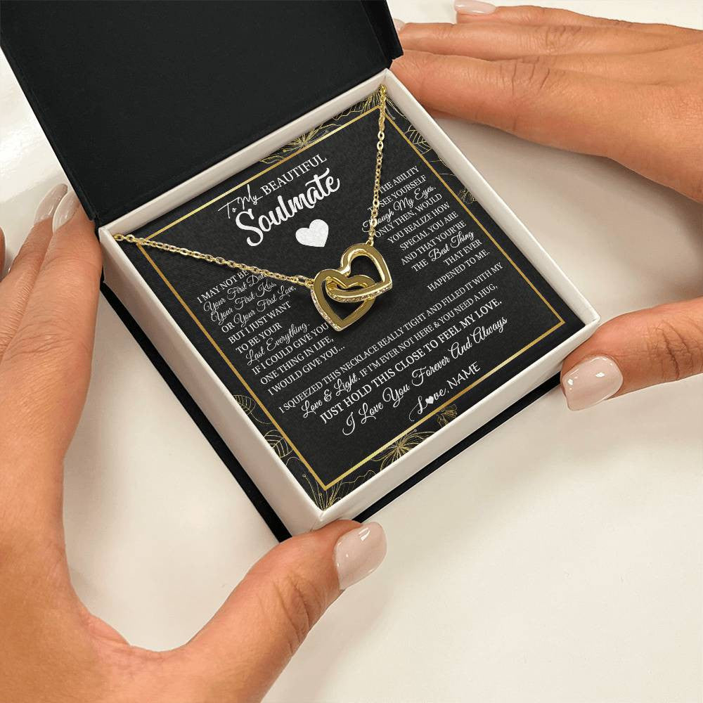 Interlocking Hearts Necklace 18K Yellow Gold Finish | 2 | Personalized To My Beautiful Soulmate Necklace From Husband I May Not Be Your First Day Wife Valentines Day Birthday Christmas Customized Gift Box Message Card | siriusteestore