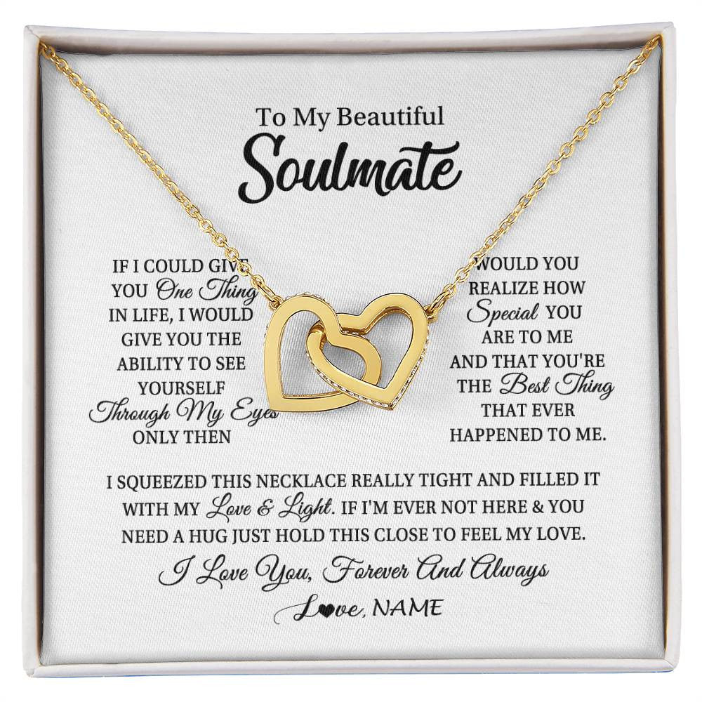 Interlocking Hearts Necklace 18K Yellow Gold Finish | 1 | Personalized To My Beautiful Soulmate Necklace From Husband If I Could Give You Future Wife Birthday Anniversary Christmas Customized Gift Box Message Card | siriusteestore