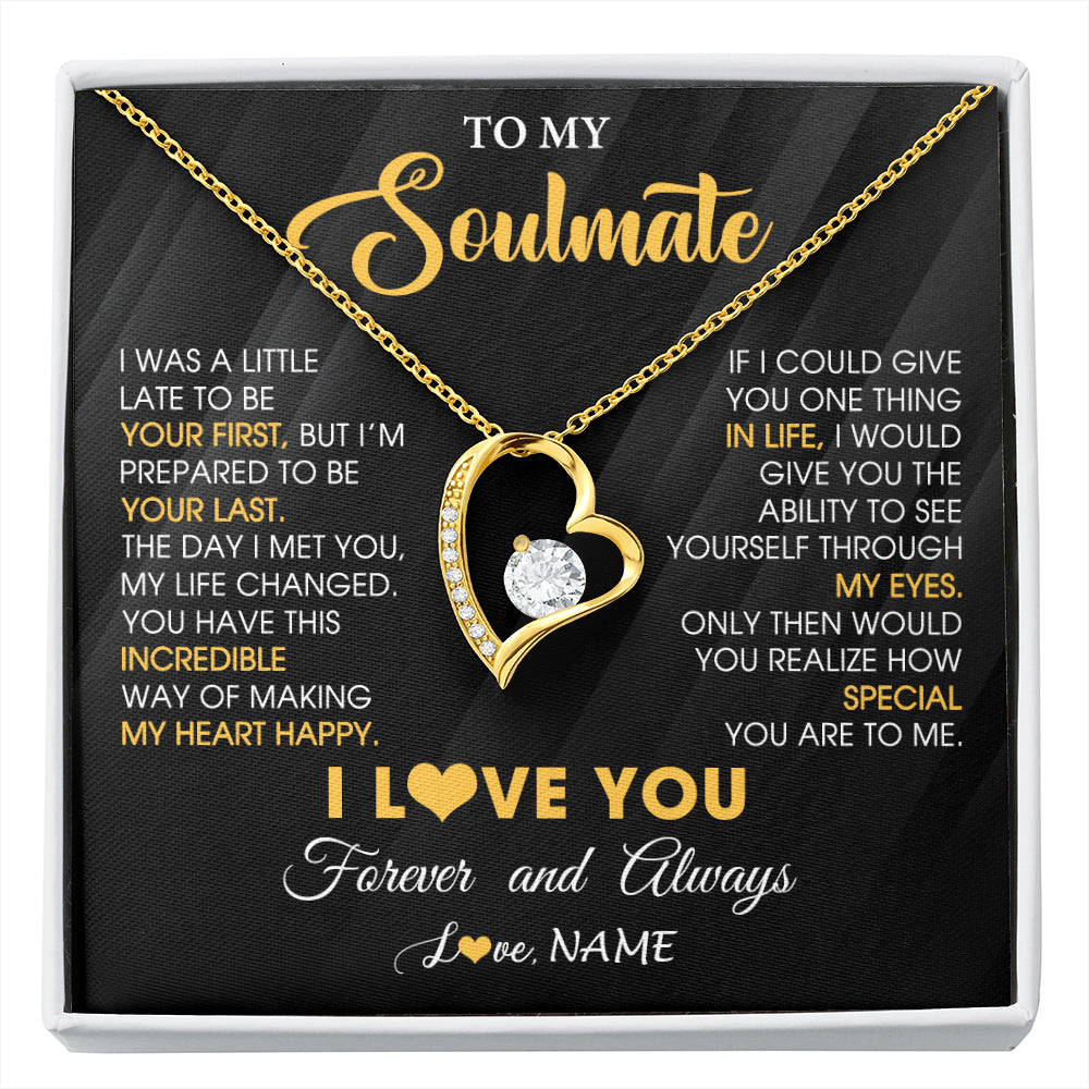 Forever Love Necklace 18K Yellow Gold Finish | 1 | Personalized To My Beautiful Soulmate Necklace From Husband Jewelry Forever Love Girlfriend Wife Birthday Gifts Anniversary Valentines Day Message Card | siriusteestore