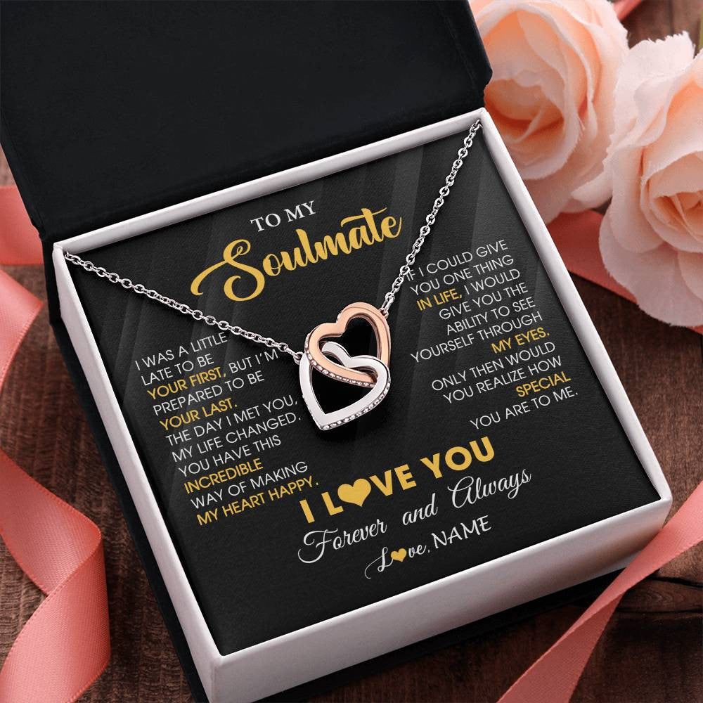 Interlocking Hearts Necklace Stainless Steel & Rose Gold Finish | 2 | Personalized To My Beautiful Soulmate Necklace From Husband Jewelry Forever Love Girlfriend Wife Birthday Gifts Anniversary Valentines Day Message Card | siriusteestore