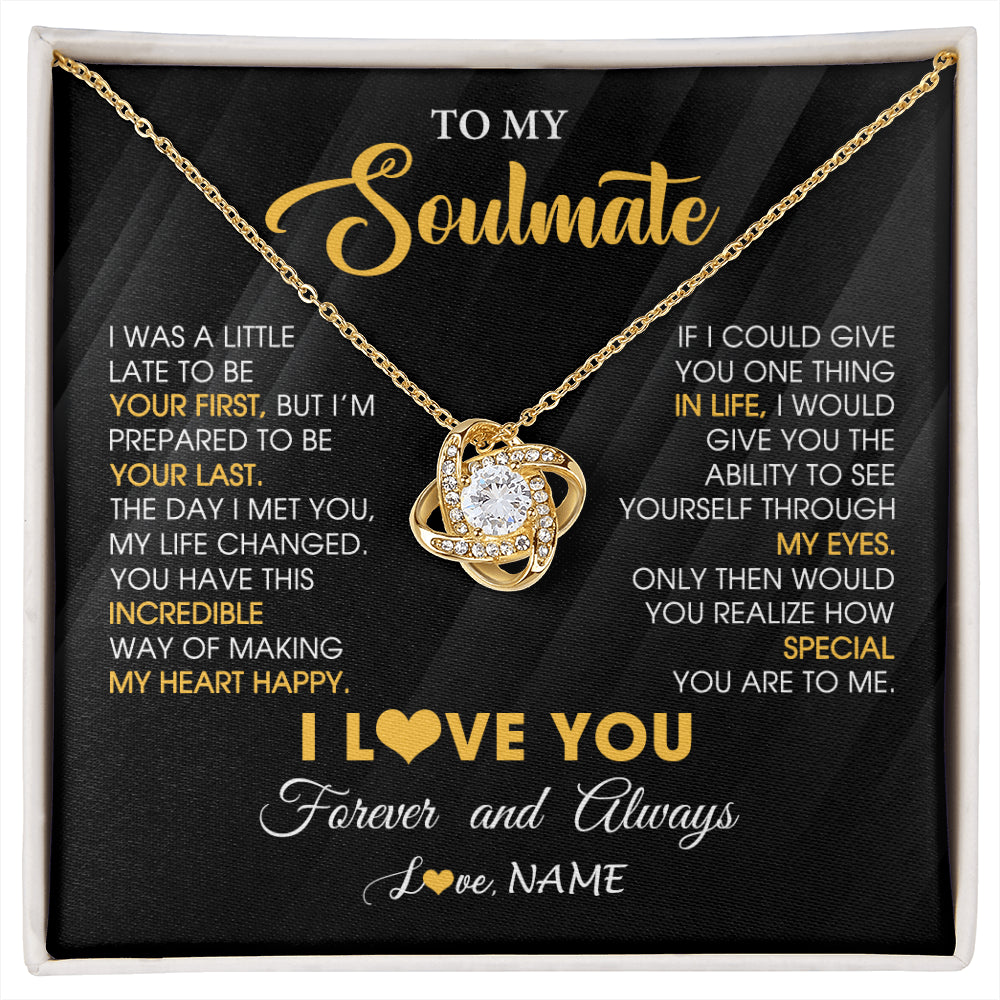 Love Knot Necklace 18K Yellow Gold Finish | 1 | Personalized To My Beautiful Soulmate Necklace From Husband Jewelry Forever Love Girlfriend Wife Birthday Gifts Anniversary Valentines Day Message Card | siriusteestore