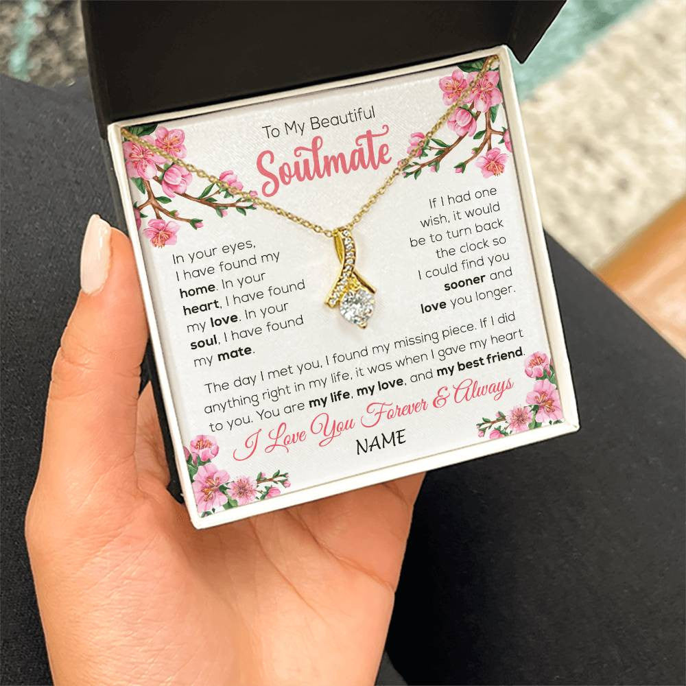 Alluring Beauty Necklace 18K Yellow Gold Finish | 2 | Personalized To My Beautiful Soulmate Necklace From Husband Love You Longer Wife Birthday Anniversary Wedding Valentines Day Customized Gift Box Message Card | siriusteestore