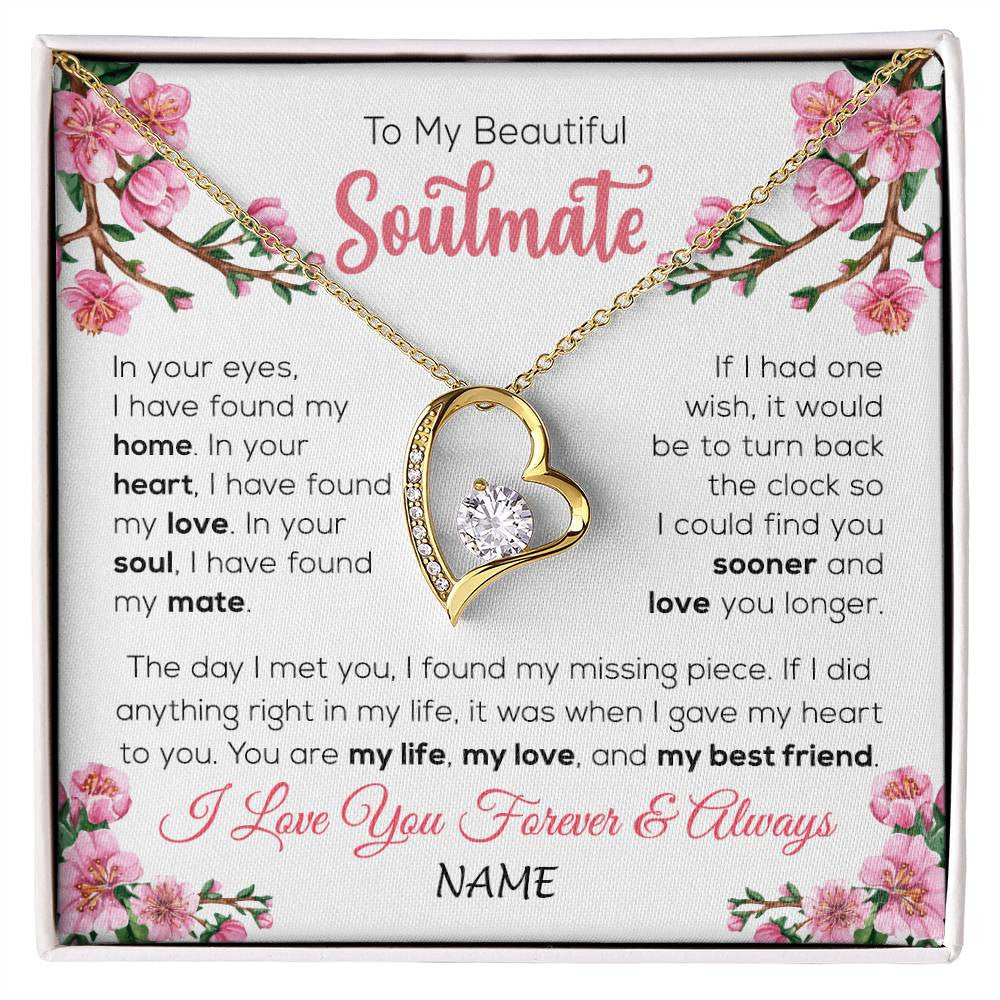 Forever Love Necklace 18K Yellow Gold Finish | 1 | Personalized To My Beautiful Soulmate Necklace From Husband Love You Longer Wife Birthday Anniversary Wedding Valentines Day Customized Gift Box Message Card | siriusteestore
