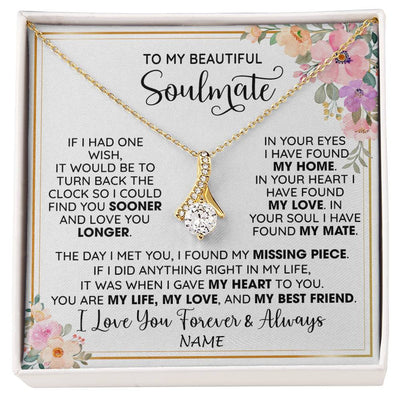 Alluring Beauty Necklace 18K Yellow Gold Finish | 1 | Personalized To My Beautiful Soulmate Necklace From Husband My Life My Love Wife Romantic Birthday Anniversary Christmas Customized Gift Box Message Card | siriusteestore