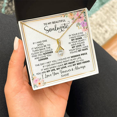 Alluring Beauty Necklace 18K Yellow Gold Finish | 2 | Personalized To My Beautiful Soulmate Necklace From Husband My Life My Love Wife Romantic Birthday Anniversary Christmas Customized Gift Box Message Card | siriusteestore