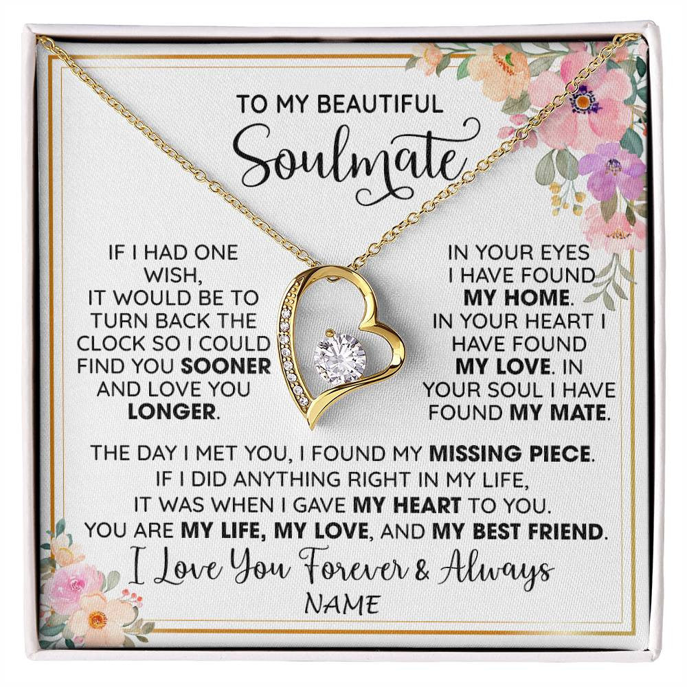 Forever Love Necklace 18K Yellow Gold Finish | 1 | Personalized To My Beautiful Soulmate Necklace From Husband My Life My Love Wife Romantic Birthday Anniversary Christmas Customized Gift Box Message Card | siriusteestore