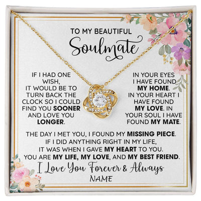 Love Knot Necklace 18K Yellow Gold Finish | 1 | Personalized To My Beautiful Soulmate Necklace From Husband My Life My Love Wife Romantic Birthday Anniversary Christmas Customized Gift Box Message Card | siriusteestore