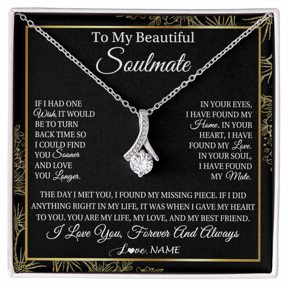 Alluring Beauty Necklace 14K White Gold Finish | Personalized To My Beautiful Soulmate Necklace From Husband Romantic Gifts Future Wife Birthday Anniversary Jewelry Christmas Customized Gift Box Message Card | siriusteestore