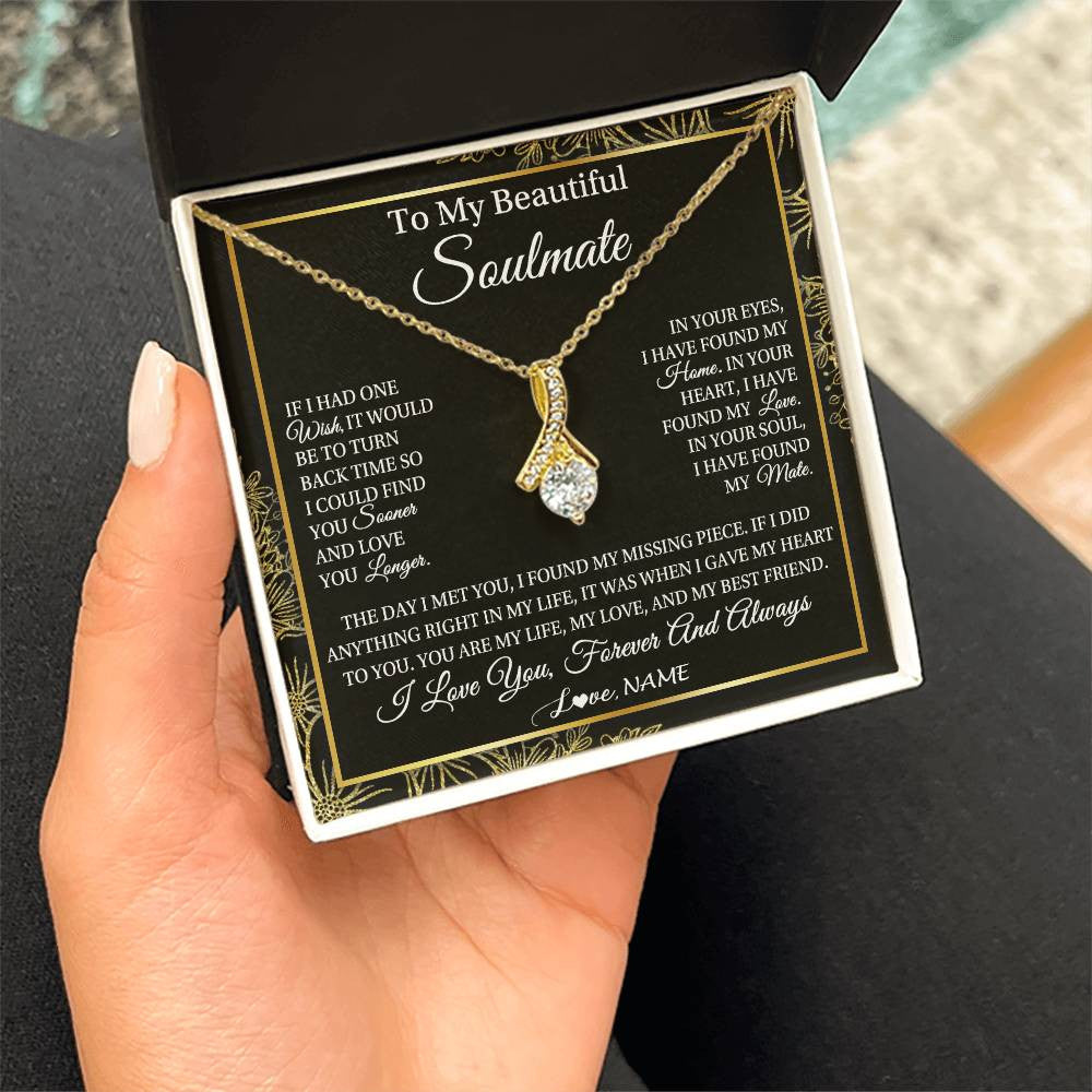 Alluring Beauty Necklace 18K Yellow Gold Finish | Personalized To My Beautiful Soulmate Necklace From Husband Romantic Gifts Future Wife Birthday Anniversary Jewelry Christmas Customized Gift Box Message Card | siriusteestore