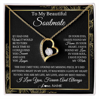 Forever Love Necklace 18K Yellow Gold Finish | Personalized To My Beautiful Soulmate Necklace From Husband Romantic Gifts Future Wife Birthday Anniversary Jewelry Christmas Customized Gift Box Message Card | siriusteestore