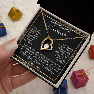 Forever Love Necklace 18K Yellow Gold Finish | Personalized To My Beautiful Soulmate Necklace From Husband Romantic Gifts Future Wife Birthday Anniversary Jewelry Christmas Customized Gift Box Message Card | siriusteestore