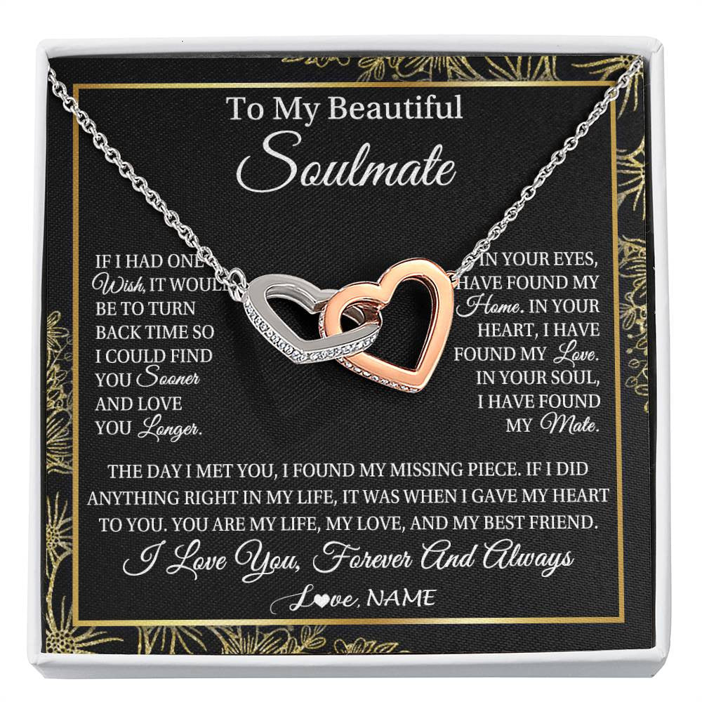 Interlocking Hearts Necklace Stainless Steel & Rose Gold Finish | Personalized To My Beautiful Soulmate Necklace From Husband Romantic Gifts Future Wife Birthday Anniversary Jewelry Christmas Customized Gift Box Message Card | siriusteestore