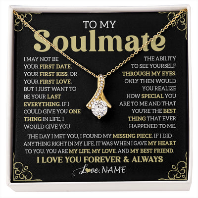 Alluring Beauty Necklace 18K Yellow Gold Finish | 1 | Personalized To My Beautiful Soulmate Necklace From Husband The Day I Met You Birthday Gifts For Wife Girlfriend Anniversary Valentines Day Message Card | siriusteestore