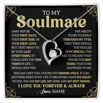 Forever Love Necklace 14K White Gold Finish | 1 | Personalized To My Beautiful Soulmate Necklace From Husband The Day I Met You Birthday Gifts For Wife Girlfriend Anniversary Valentines Day Message Card | siriusteestore