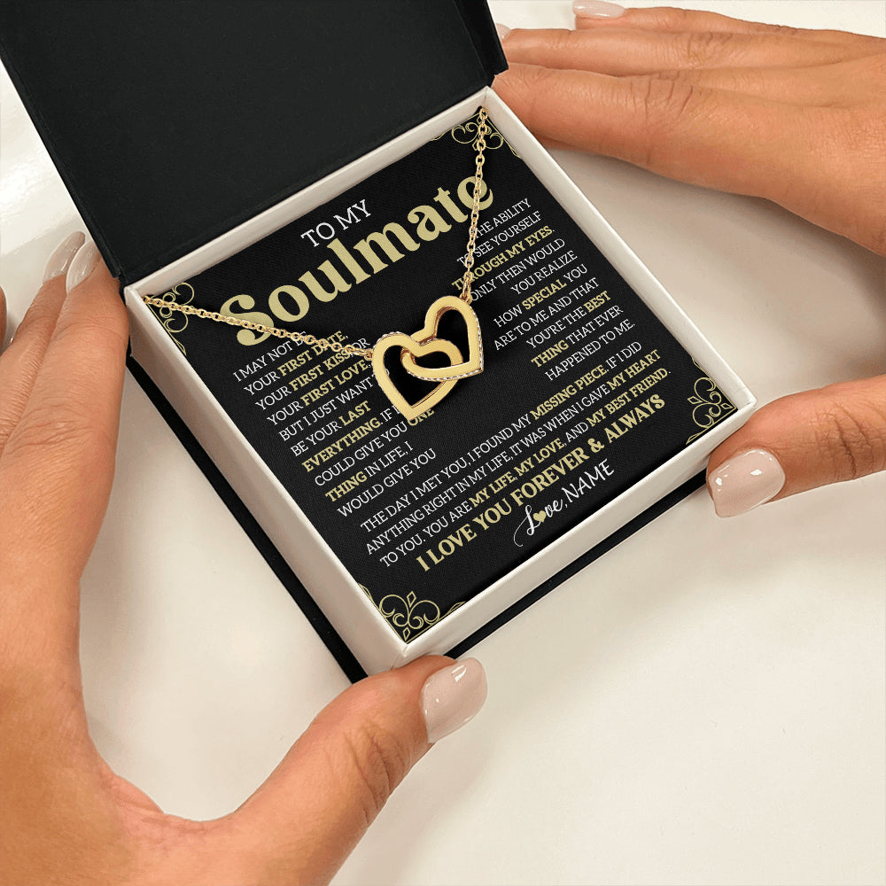 Interlocking Hearts Necklace 18K Yellow Gold Finish | 2 | Personalized To My Beautiful Soulmate Necklace From Husband The Day I Met You Birthday Gifts For Wife Girlfriend Anniversary Valentines Day Message Card | siriusteestore