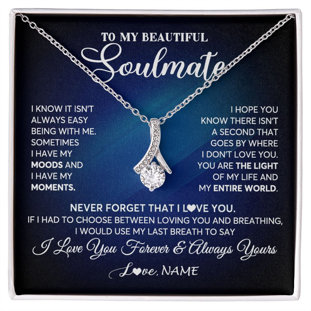Alluring Beauty Necklace | Personalized To My Beautiful Soulmate Necklace From Husband You Are The Light Of My Life Wife Birthday Anniversary Christmas Customized Gift Box Message Card | siriusteestore