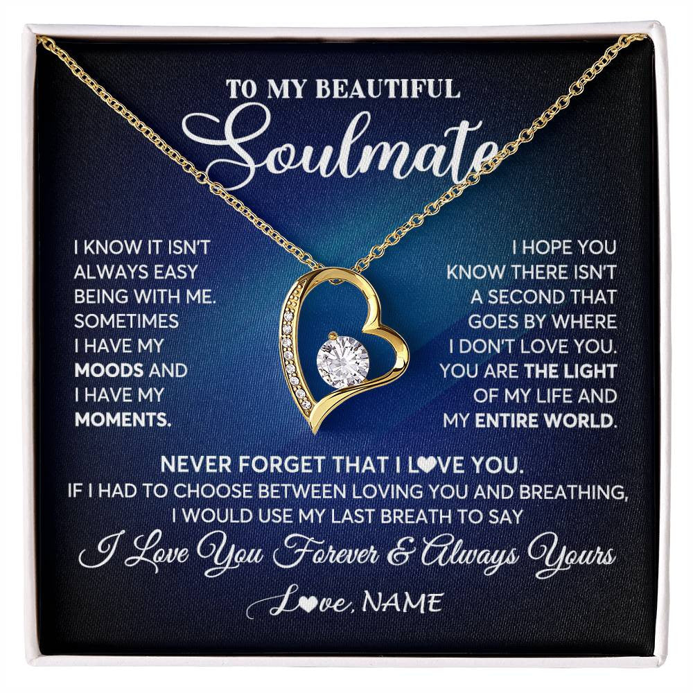 Forever Love Necklace 18K Yellow Gold Finish | 1 | Personalized To My Beautiful Soulmate Necklace From Husband You Are The Light Of My Life Wife Birthday Anniversary Christmas Customized Gift Box Message Card | siriusteestore