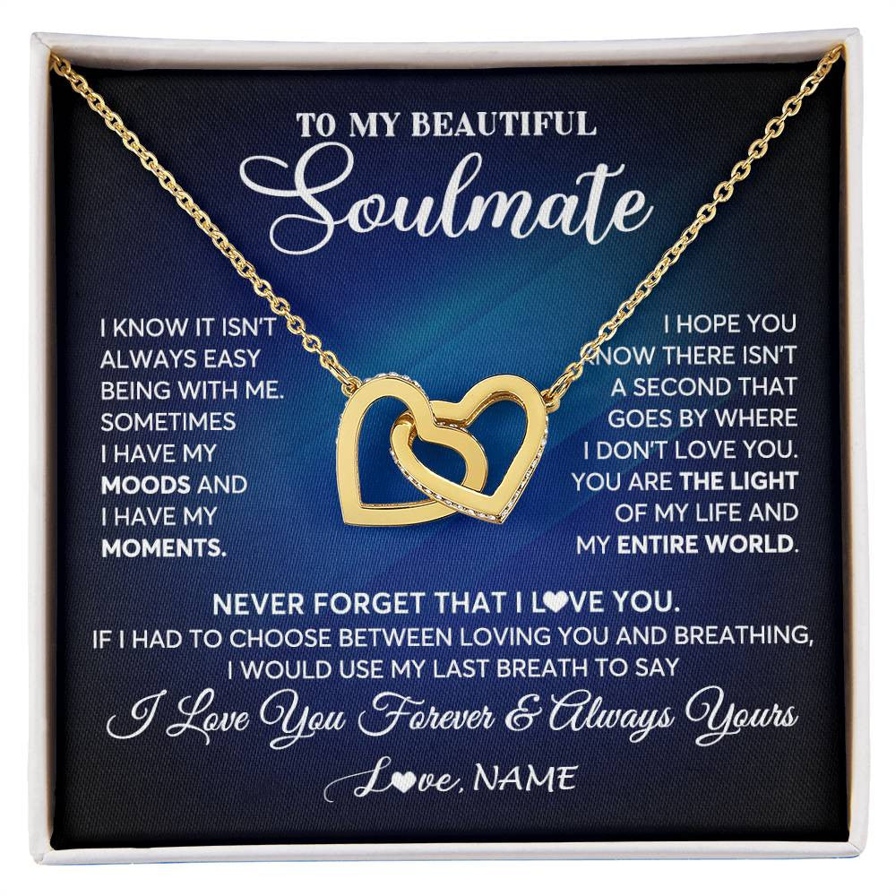 Interlocking Hearts Necklace 18K Yellow Gold Finish | 1 | Personalized To My Beautiful Soulmate Necklace From Husband You Are The Light Of My Life Wife Birthday Anniversary Christmas Customized Gift Box Message Card | siriusteestore