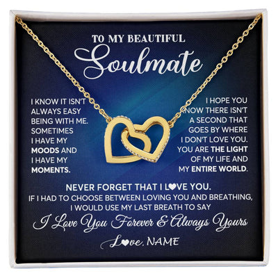 Interlocking Hearts Necklace 18K Yellow Gold Finish | 1 | Personalized To My Beautiful Soulmate Necklace From Husband You Are The Light Of My Life Wife Birthday Anniversary Christmas Customized Gift Box Message Card | siriusteestore