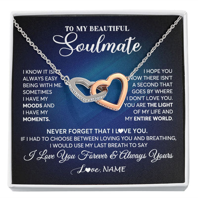 Interlocking Hearts Necklace | Personalized To My Beautiful Soulmate Necklace From Husband You Are The Light Of My Life Wife Birthday Anniversary Christmas Customized Gift Box Message Card | siriusteestore