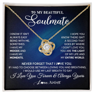 Love Knot Necklace 18K Yellow Gold Finish | 1 | Personalized To My Beautiful Soulmate Necklace From Husband You Are The Light Of My Life Wife Birthday Anniversary Christmas Customized Gift Box Message Card | siriusteestore